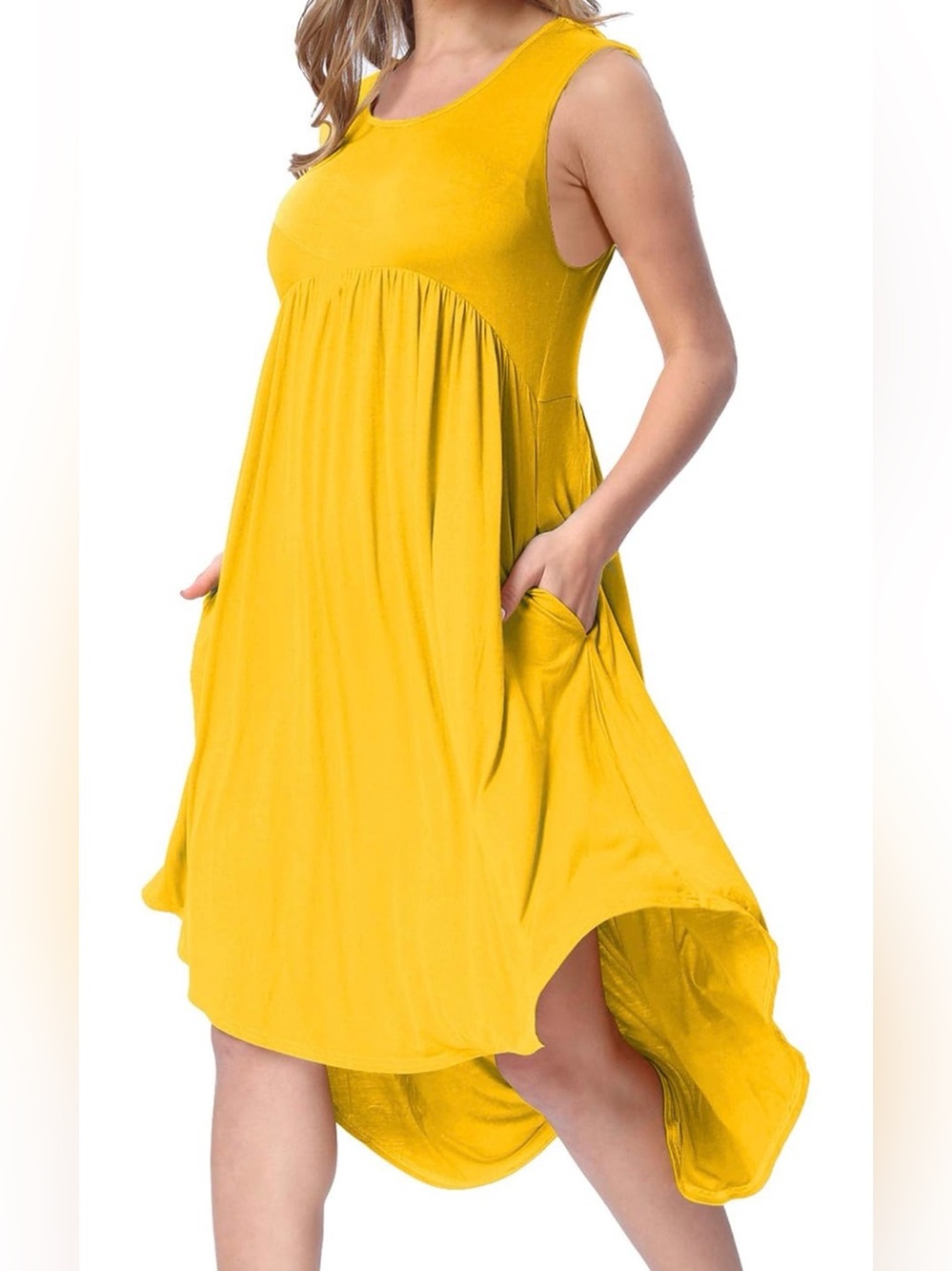 Sleeveless Mustard Yellow High-Low Dress
